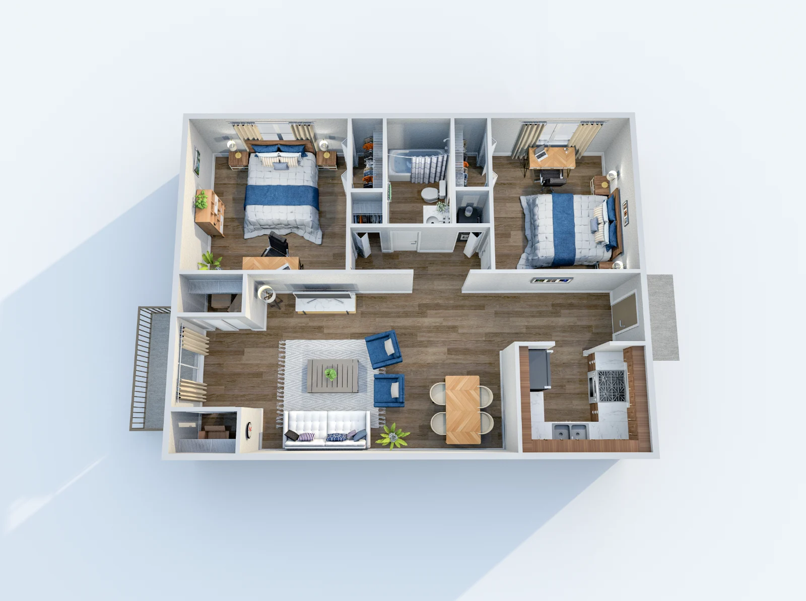 Catalina — floor plan, Plan B2 · 2 bed · 1 bath · 998 sq ft